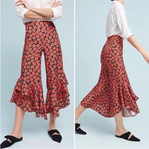 Floral Ruffle Hem Pants